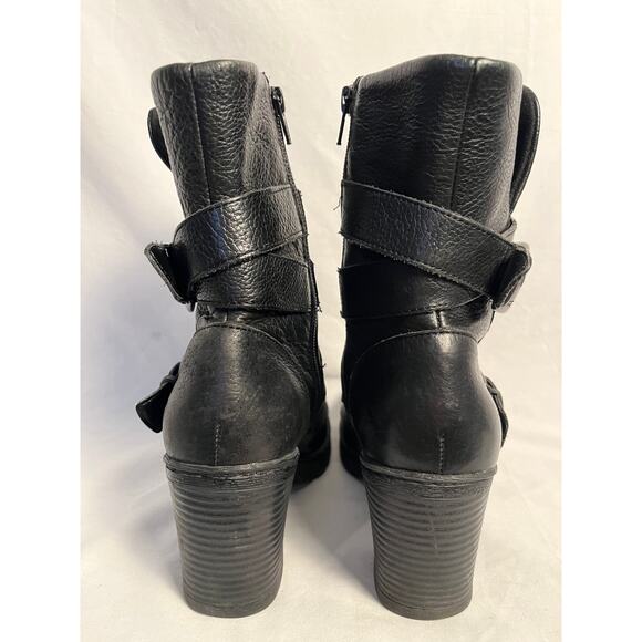 Born Black Leather Ankle Boots Buckle Block Heel Women’s Size 8.5 - Picture 5 of 6